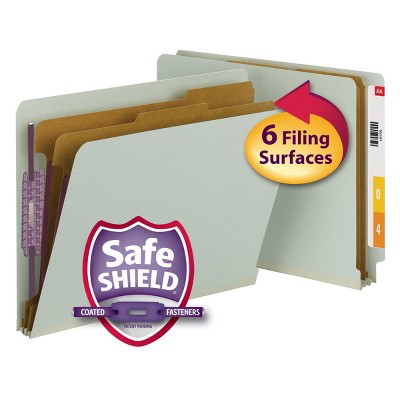 Smead End Tab Pressboard Classification File Folder with SafeSHIELD  Fasteners, 2 Dividers, Gray/Green (26810)