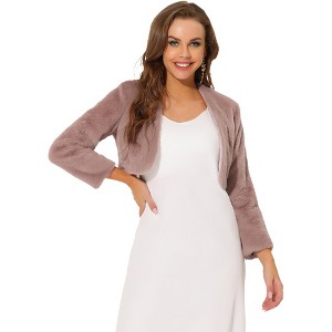 Allegra K Women's Cropped Open Front Collarless Long Sleeve Faux Fur Jacket - 1 of 4