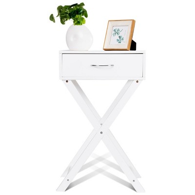 White MDF X-Shape Leg 1-Drawer Nightstand