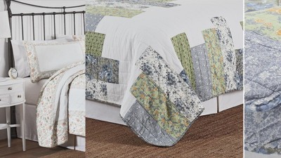 Elegant White Cotton Reversible Queen Bedspread with Floral Print