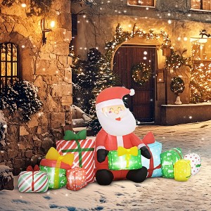 YOOCOZZ  Christmas Yard Decoration - 4.4Ft Xmas Inflatables Santa Claus and Gift Boxes with White LED Lights, Blow-Up Outdoor Xmas Decorations - 1 of 4