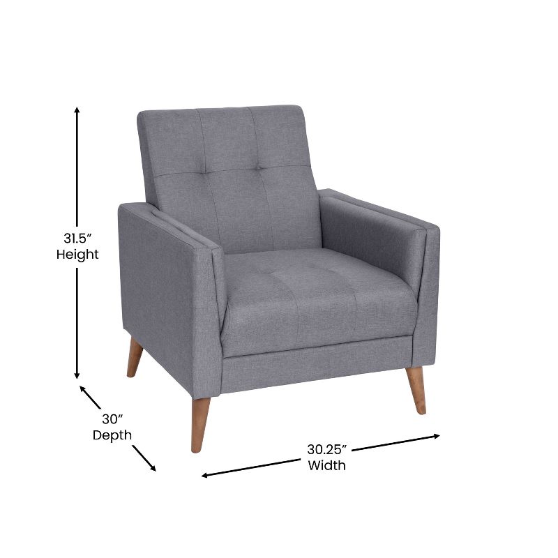 Merrick Lane Mid-Century Modern Armchair with Tufted Faux Linen Upholstery and Solid Wood Legs, 5 of 10