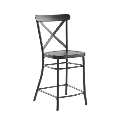 French Industrial Revival Matte Black Steel Counter Stools, Set of 2