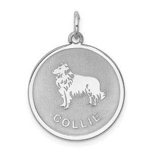 Black Bow Jewelry Sterling Silver Laser Etched Collie Dog Pendant, 19mm - 1 of 4