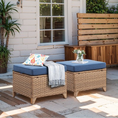 Gymojoy Outdoor Patio Footstool Ottomans with Cushion