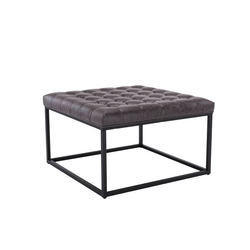 28" Square Button Tufted Metal Ottoman - WOVENBYRD, 3 of 24
