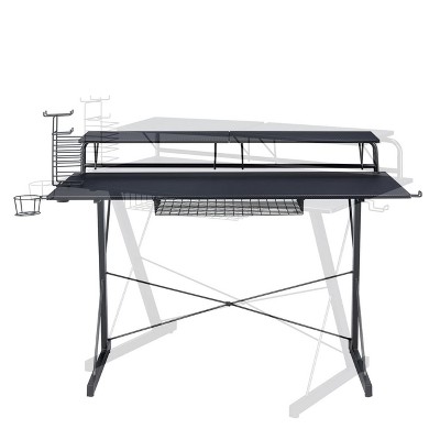 Black Carbon Fiber Gaming Desk with Drawer and Cup Holder