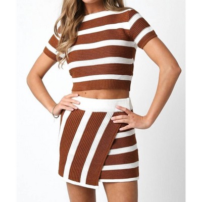 Women's Cropped Striped Sweater - OLIVACEOUS