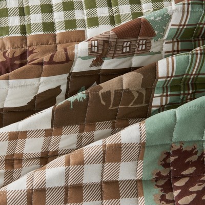 Rustic Woodland Hemlock Green and Brown Twin Quilt Set