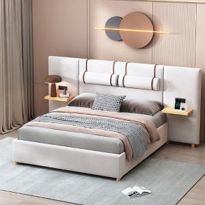 NicBex Full/Queen Size Velvet Upholstered Bed Frame with 2 Bedside Pillows,Platform Bed Frame with Storage Shelves and Charging Station,Easy Assembly - 1 of 4