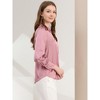 INSPIRE CHIC Women's Puff Long Sleeve Point Collar Vintage Button Work Satin Shirt - 4 of 4