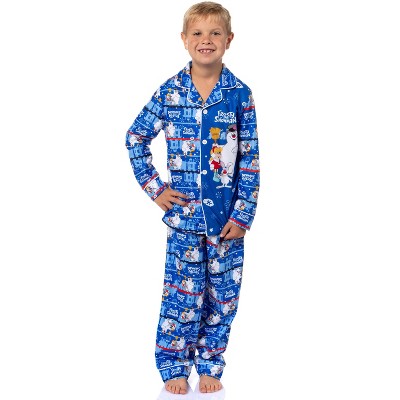 Frosty the Snowman Boy's Christmas Collared Long-Sleeve Pajama Set Blue