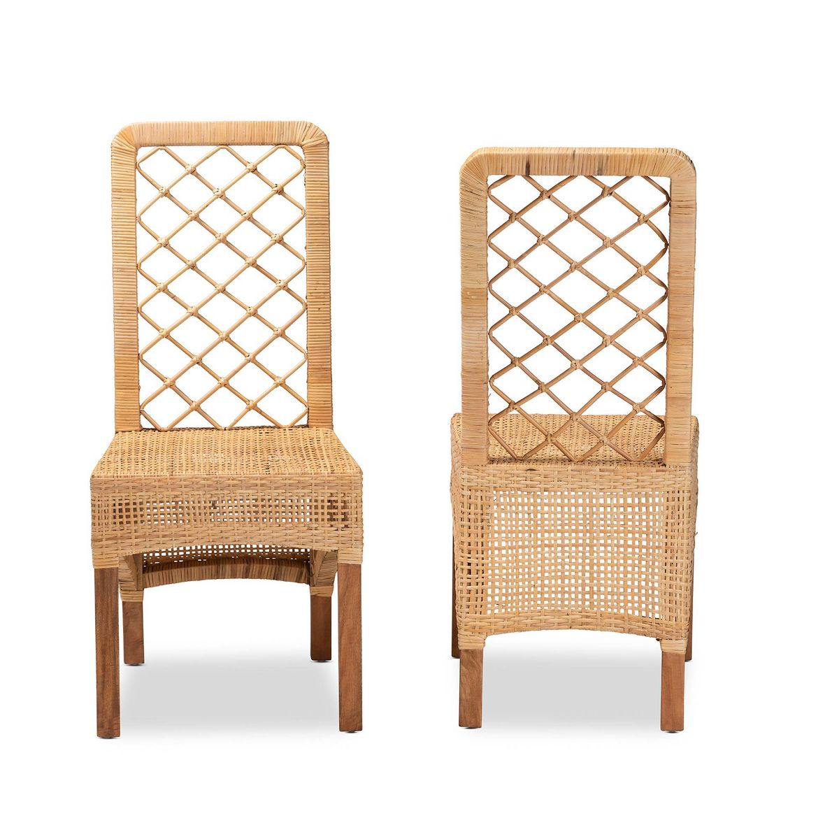 2pc Moscow Rattan and Wood Dining Chair Set Natural/Walnut - bali & pari - thumbnail 3