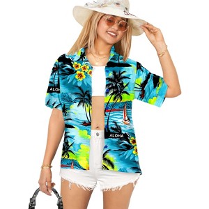 LA LEELA Button Down Shirt for Women Summer Beach Short Sleeve Tropical Vacation Hawaiian T-Shirt Coverup Dress Shirts Tops for Women - 1 of 4