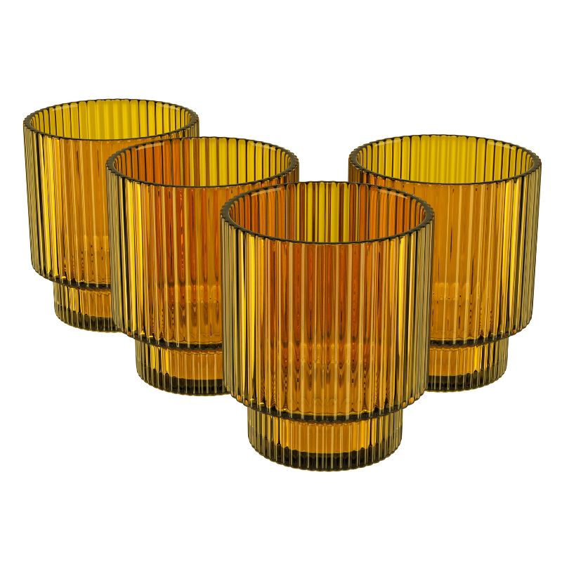 American Atelier Vintage Art Deco 9 oz. Fluted Drinking Glasses Set of 4, Old Fashion Tumbler for Cocktails, Ribbed Lowball Glass Cup for Beverages, 5 of 8