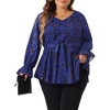 Agnes Orinda Women's Plus Size Graphic-Print Belted Long Sleeve V-Neck Peplum Blouse - 4 of 4