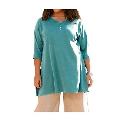 Women's Jersey Henley 3/4 Sleeve Tunic - Plus - On The Plus Side