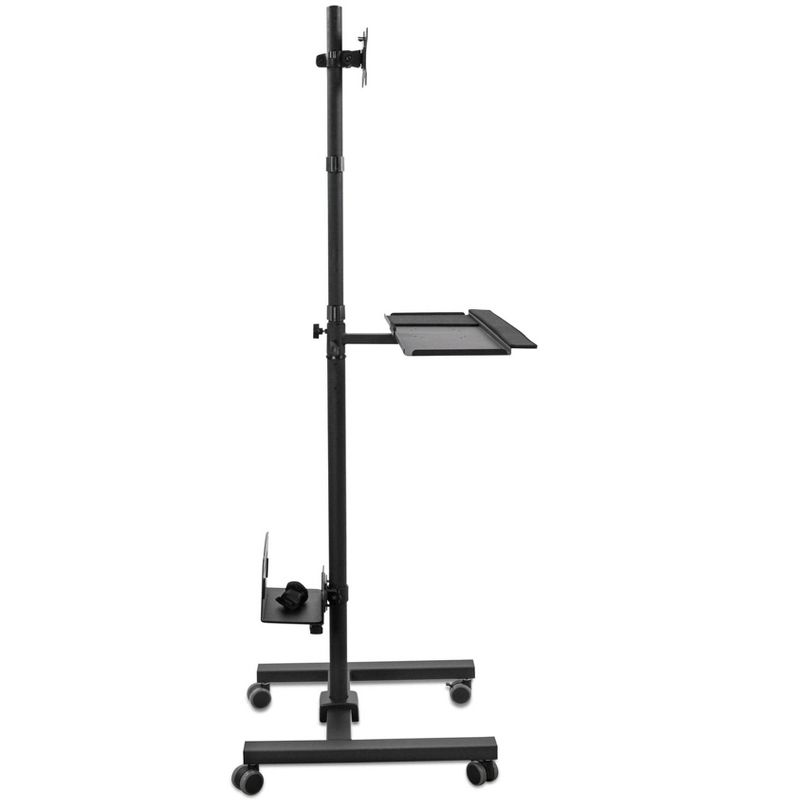 Mount-It! Height Adjustable Rolling Computer Cart, Mobile Workstation with Tray Monitor Mount and CPU Holder for Office and Industrial Use, Black, 4 of 12
