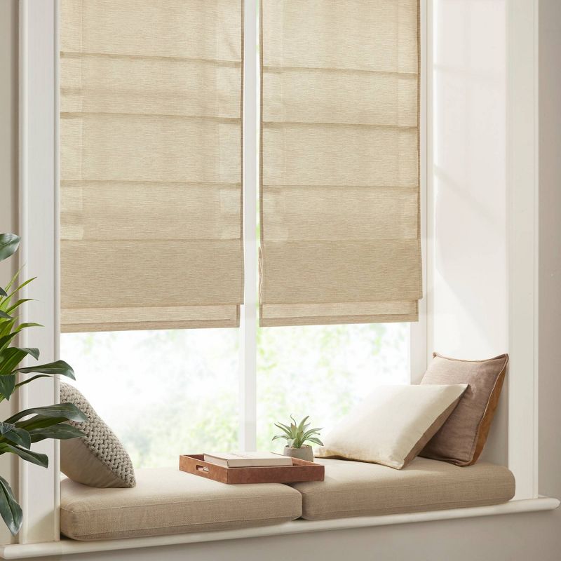 Aberdeen Printed Faux Silk Room Darkening Cordless Roman Blinds and Shade Taupe, 4 of 15