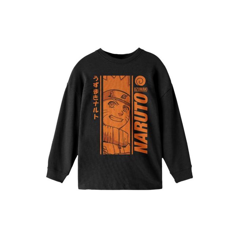 Naruto Classic Orange Monochrome Graphic Youth Boys Black Long Sleeve Shirt, 1 of 2