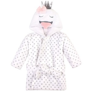 Hudson Baby Infant Girl Plush Animal Face Bathrobe, Swan, 0-9 Months - 1 of 2