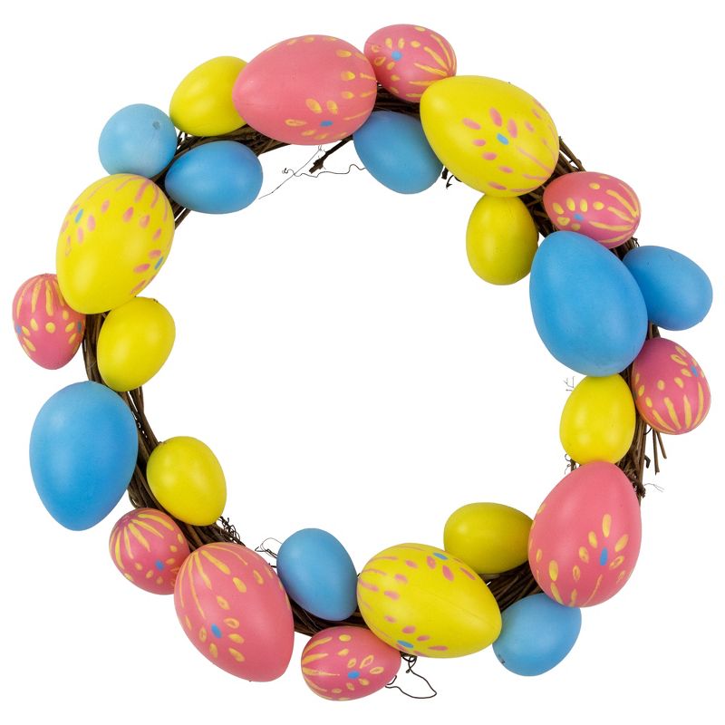 Northlight 10" Floral Stem Easter Egg Spring Grapevine Wreath - Yellow/Pink - Unlit, 1 of 6