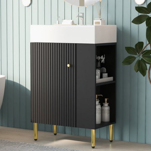 21.6 - inch Black Bathroom Vanity with Integrated Storage and Single Sink - image 1 of 4