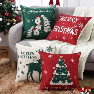 Velvet Christmas Pillow Covers 18x18 4-Pack - Deer/Snowflake/Tree Holiday Decor for Sofa Couch Bed, Festive Throw Cushion Cases - 1 of 4