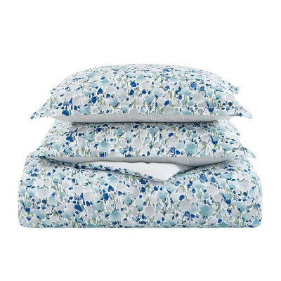 Olivia Blue Floral Cotton King Duvet Cover Set