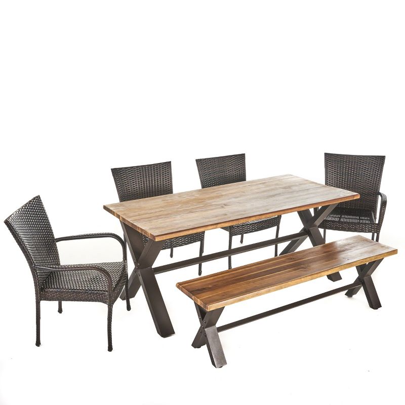 Bullerton 6pc Acacia & Wicker Dining Set - Teak/Brown - Christopher Knight Home, 3 of 6