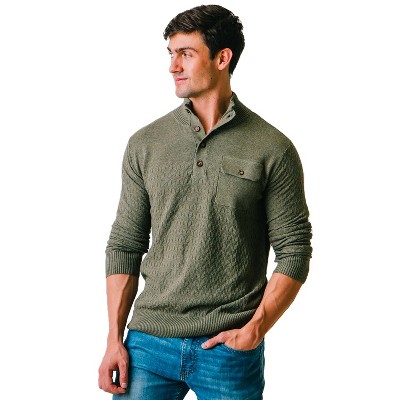 Hope & Henry Men's Long Sleeve Mock Neck Button Sweater with Pocket