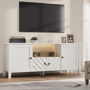TV Stands for Living Room, White Entertainment Center with Led Lights, Television Stands for 65 Inch Tv, Long TV Console Table - 1 of 4
