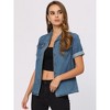 Allegra K Women's Collared Short Sleeves Flap Pocket Button Denim Shirt - 2 of 4