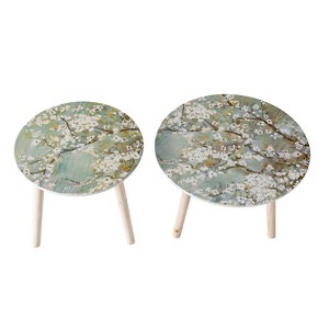 Vynxaria S/2 Nature-Inspired Side Tables: MDF Set with Painted Floral Tops, Small & Large for Living Room/Bedroom - 1 of 4