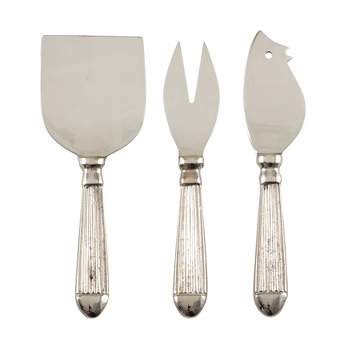 Saro Lifestyle Ribbed Cheese Cutlery, Silver (Set of 3)