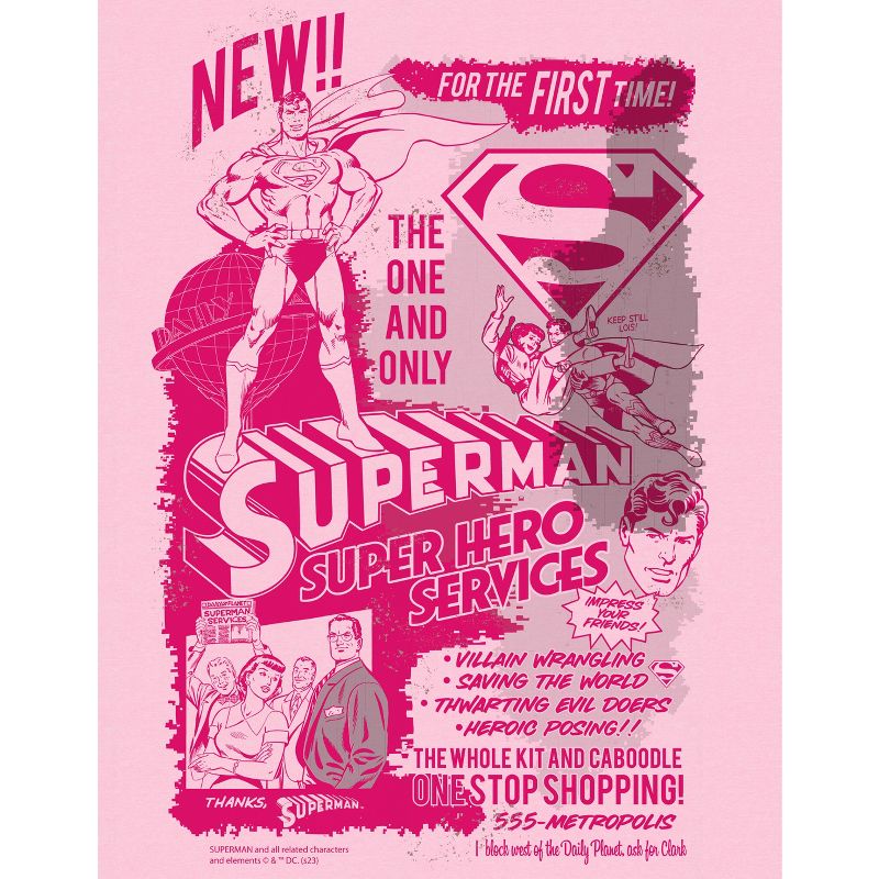 Superman "Hero Services" Women's Pink Short Sleeve Crew Neck Sleep Shirt, 2 of 3