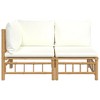 vidaXL 2 Piece Patio Lounge Set with Cream White Cushions Bamboo - 3 of 4