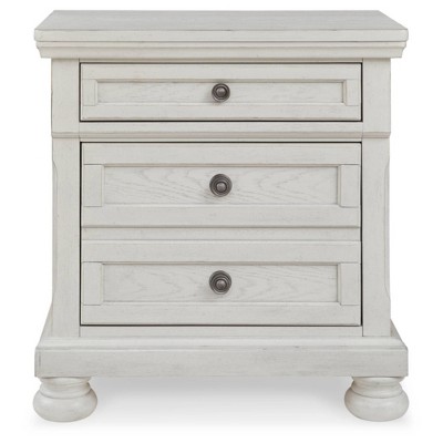 Elegant Antiqued White 2-Drawer Nightstand with Bronze-Tone Hardware