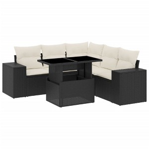 vidaXL 6 Piece Patio Sofa Set with Cushions - Black and Cream - 1 of 4