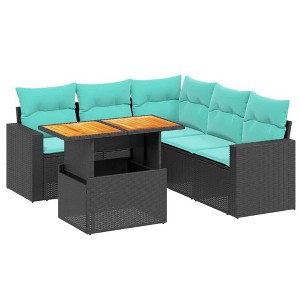 vidaXL 6 Piece Patio Sofa Set with Cushions Black Poly Rattan - 1 of 4