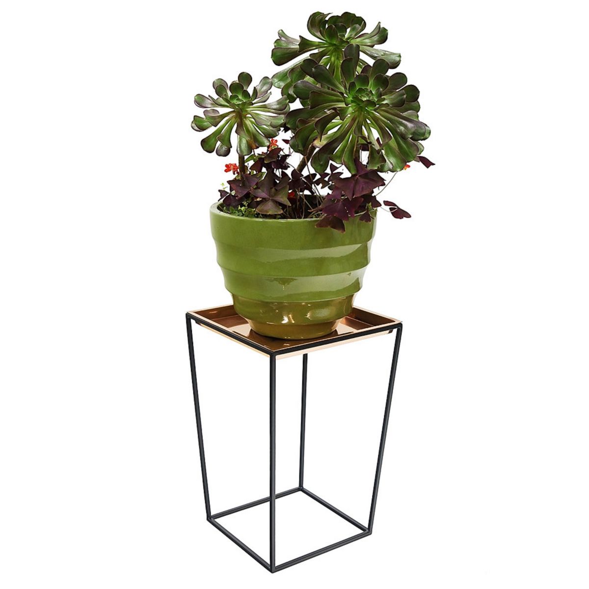 Indoor/Outdoor Arne Copper Plant Stand with Tray Black Powder Coat Finish - Achla Designs: Freestanding, No Assembly, 22.25" Tall - thumbnail 2
