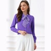 INSPIRE CHIC Women's Tie Neck Contrast Color Button Down Long Sleeves Shirt - 2 of 4