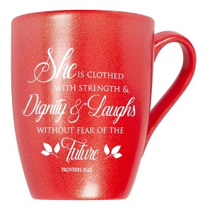 Elanze Designs She Is Clothed With Strength Dignity Proverbs 31 Crimson Red 10 ounce New Bone China Coffee Cup Mug - 1 of 4