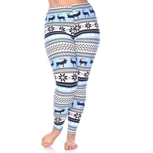 Women's Plus Size Printed Leggings Blue/white One Size Fits Most Plus ...