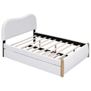 Gulches Full Size Upholstered Platform Bed with Wood Supporting Feet and Twin Size Trundle, White - 1 of 4