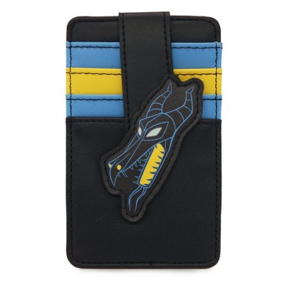 Disney Vegan Leather Wallet, ID Card Holder, Maleficent Dragon Face Black Blue Yellow