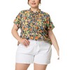 Agnes Orinda Women's Plus Size Self-tie Ruffle Pleated Floral Elegant Casual Blouses - 2 of 4