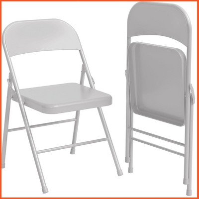 Folding Chairs Set of 2, Foldable Chairs with Metal Frame Hold Up to 350 Pounds, Portable Grey Folding Chairs