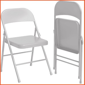 Folding Chairs Set of 2, Foldable Chairs with Metal Frame Hold Up to 350 Pounds, Portable Grey Folding Chairs - 1 of 4