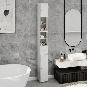 GDFStudio Fayette Tall Slim Bathroom Storage Cabinet with Drawer and Adjustable Shelves - 1 of 4